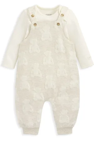 Mamas & Papas Teddy Bear Textured 100% Cotton Brown Dungaree & Bodysuit Set56cm