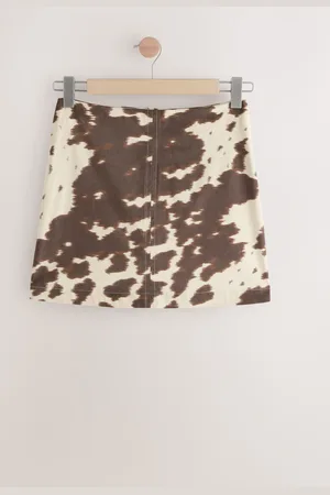 Next Kunstigt ruskind Cow Tryk Mini Nederdele40xltall