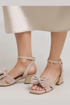Simply Be Double Bow Low Block Heels In Wide Fiteu38