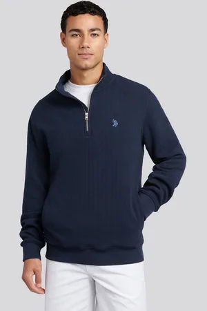 U.S. Polo Assn. U. S. Polo Assn. Mens Double Horsemen Vertical Texture Funnel 100% Cotton Top