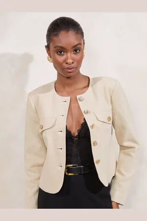 Lipsy London Collarless Jacket With a Touch of Linen46