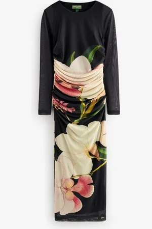 Next Long Sleeve Placement Floral Mesh Maxi Dress36 Petite