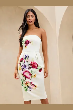 Lipsy London Premium Blomster Bandeau Bodycon Midi Kjole42