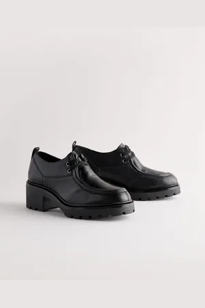 Next Forever Comfort Leather Chunky Cleat Lace Up Heel Loafers