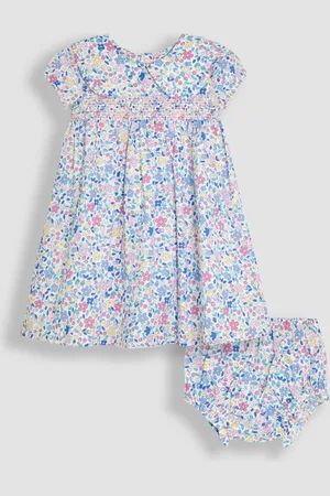 JoJo Maman Bébé Floral Smocked Woven 100% Cotton Dress116122cm