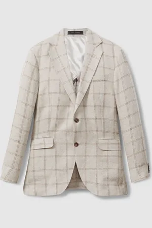 Oscar Jacobson Linen Blend Single Breasted Check Blazer52