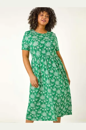 Roman Curve Floral Print Stretch Midi Dress44