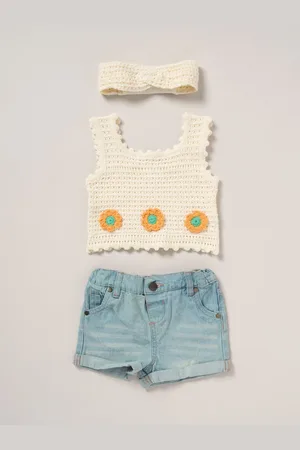 MISS Pink True 100% Cotton Knit Top Shorts and Headband Outfit Set116122cm