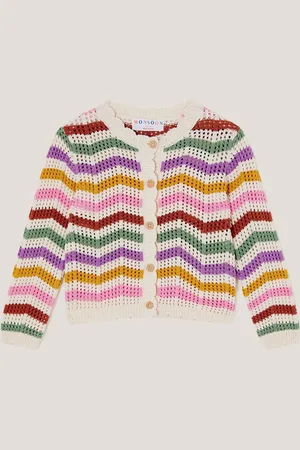 Monsoon Zigzag Stripe Crochet 100% Cotton Cardigan5-6 år