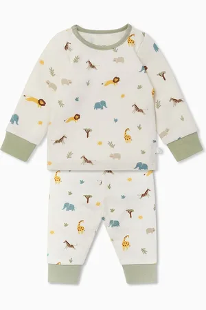 Mori Cream Safari Print Cotton & Bamboo Zip Up Pyjama Set1.5 - 2 år (86 - 92cm)