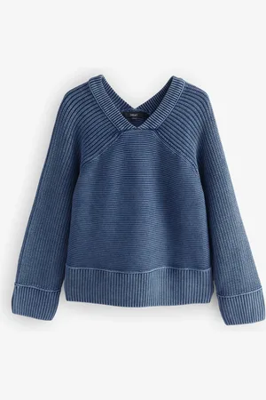Next Washed Seam Detail Relaxed V-Neck 100% Cotton JumperXL almindelig