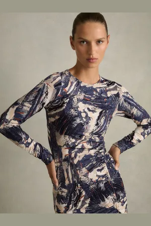 Reiss Riyo Trykt Ruched Midi Kjole38
