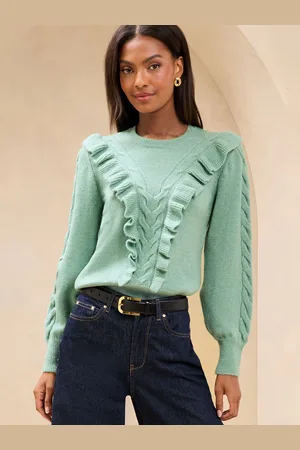 Lipsy London Cable Knit Ruffle Front Cosy Jumper36
