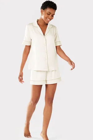 Chelsea Peers Satin Blonde Trim Kort Pyjamas Sæt38