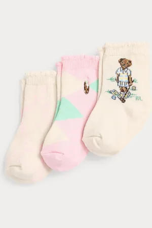 Ralph Lauren Baby Bear Pink 100% Cotton Socks 3 PackOp til 6 måneder (50 - 68cm)