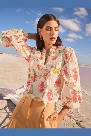 Love & Roses Print Long Sleeve Ruffle 100% Cotton Blouse46
