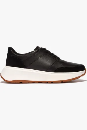 FitFlop F-Mode Leather Suede Flatform Black Trainers