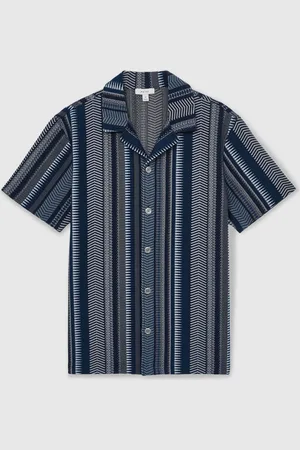 Reiss Archer Aztec-Stripe Cuban-Collar ShirtM