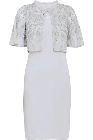 Gina Bacconi Silver Monica Beaded Jacket With Stand Frill Neck And Butterfly Sleeve38