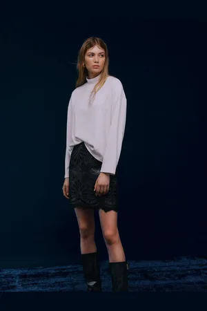 VILA High Waisted Lace Detail PU Skirt42