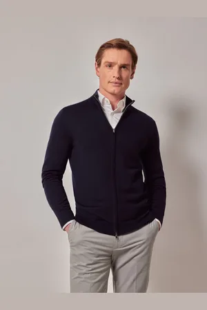 Hawes & Curtis Blå Zip Through Merino TrøjeXL