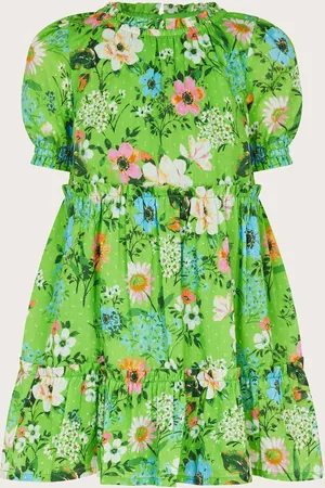 Monsoon Puff Sleeve Floral Print 100% Cotton Dress10 år (140cm)
