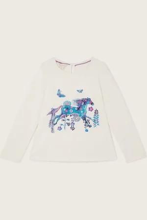 Monsoon Horse Print Long Sleeve 100% Cotton T-Shirt9 - 10 år (134 - 140cm)