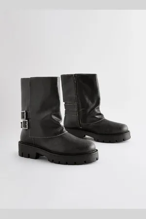 Next Forever Comfort Buckle Detail Leather Gaiter Biker Boots