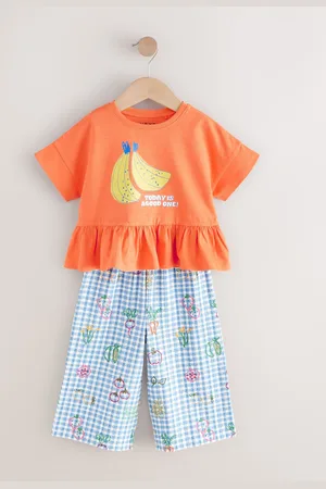 Next Short Sleeve Peplum 100% Cotton T-Shirt and Wide Leg Trousers Set (3mths-7yrs)6874cm