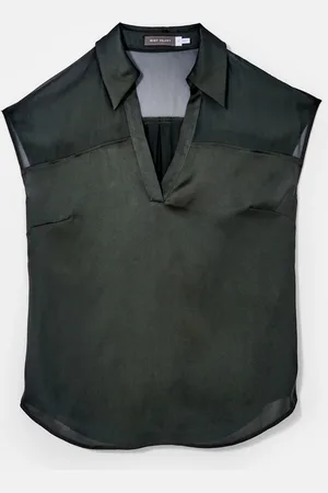 mint&berry Khaki Satin V-Neck Topxsmall