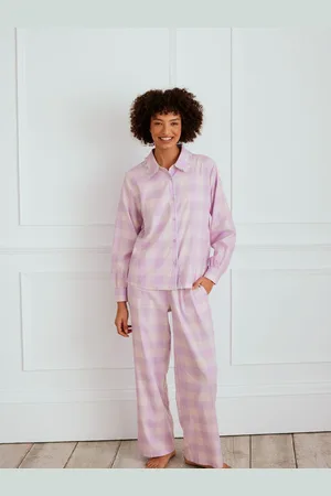 Chelsea Peers 100% Organic Cotton Gingham Frill Long Pyjamas Set42