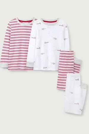 The White Company Slim Fit 100% Organic Cotton Plane And Stripe White Pyjamas Set Of 2122128cm