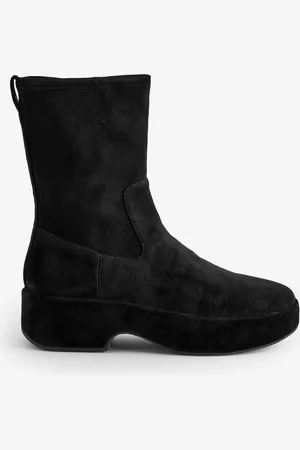 FitFlop F-Luma Stretch Suede Demi Wedge Mid Calf Black Boots