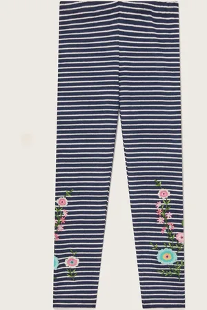 Monsoon Floral Print Embroidered Stripe Leggings5 - 6 år (110 - 116cm)