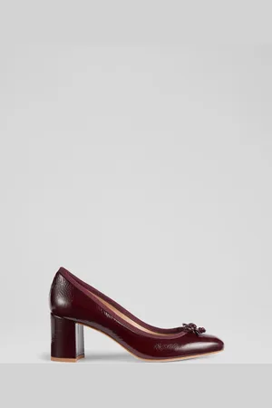 LK Bennett Juliette Bordeaux Crinkled Patent High Heel Grosgrain Ballerina Courts