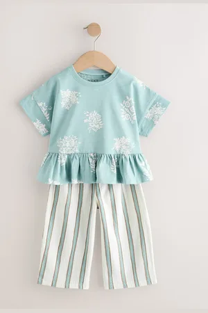 Next Short Sleeve Peplum 100% Cotton T-Shirt and Wide Leg Trousers Set (3mths-7yrs)9298cm