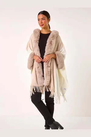Roman Faux Fur Fringe Hem Ponchoen