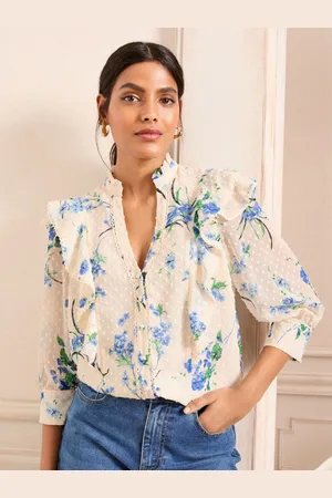 Love & Roses Dobby Long Sleeve Blouse Ruffle Detail46