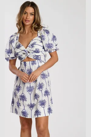 South Beach Printed Twist Front Puff Sleeve 100% Cotton Mini Dress42