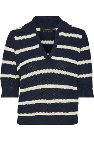 VERO MODA 3/4 Sleeve Stripe Knitted Polo Top40
