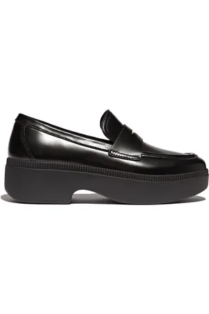FitFlop F-Luma Box Leather Demi Wedge Penny Black Loafers