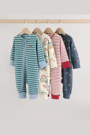Next Baby Transport Two Way Zip Footless 100% Cotton Sleepsuits 4 Pack (0mths-3yrs)10 - 18 måneder (76 - 86cm)