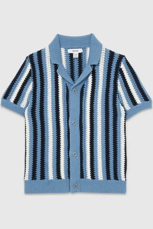 Reiss Carrington Cotton Crochet Stripe Cuban Shirt122128cm
