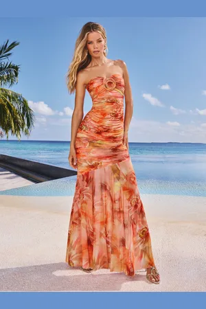 Lipsy London Floral Printed Bandeau Mesh Ruched Maxi Dress44