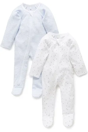 Purebaby 100% Bomuld Zip Baby sovedragter 2 PakkeNyfødt
