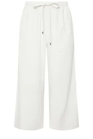Evans Wide Leg Linen Rich White Trousers