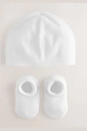 Next Baby 100% Cottton Knitted Hat and Bootie 2 Piece Set (0-9mths)Første størrelse (50cm)