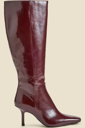 Sosandar Leather Square Toe Mid hæle Knee High Støvler