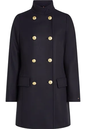 Tommy Hilfiger Blue Slim Fit Wool Blend Double Breasted Funnel Coat34