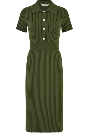 Yumi Fitted Rib strikket Midi Kjole med Daisy knapperM